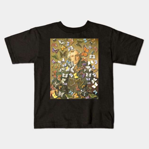 Jean Auguste Dominique Ingres with Butterflies Kids T-Shirt by JoshRossIllustration